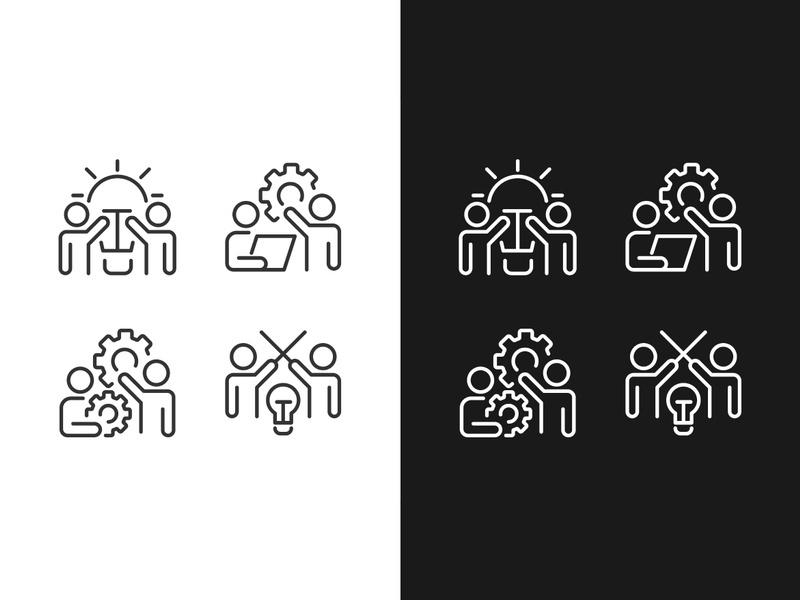 Successful teamwork pixel perfect linear icons set