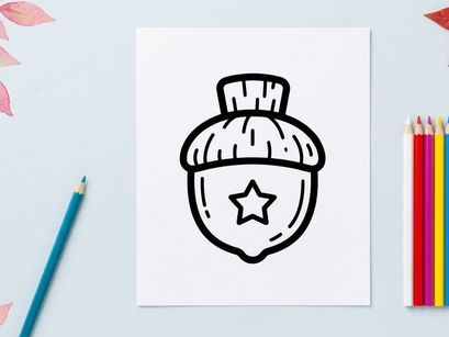 Acorn icon with a star symbol. Simple line art illustration of a nut for autumn design.