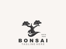 Bonsai Tree Logo Design template. vintage  illustration of aesthetic bonsai plants culture