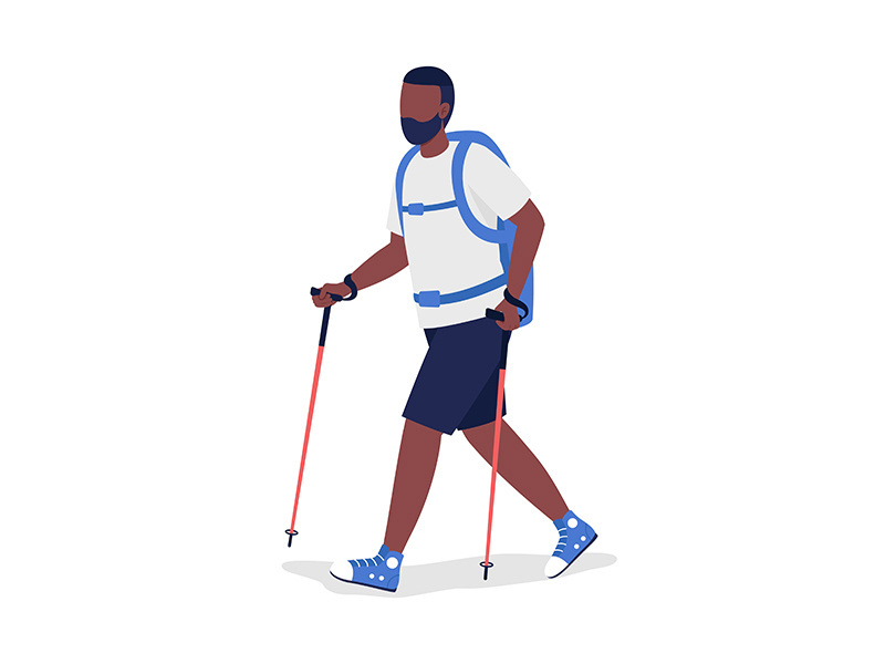 Man hiking semi flat color vector character