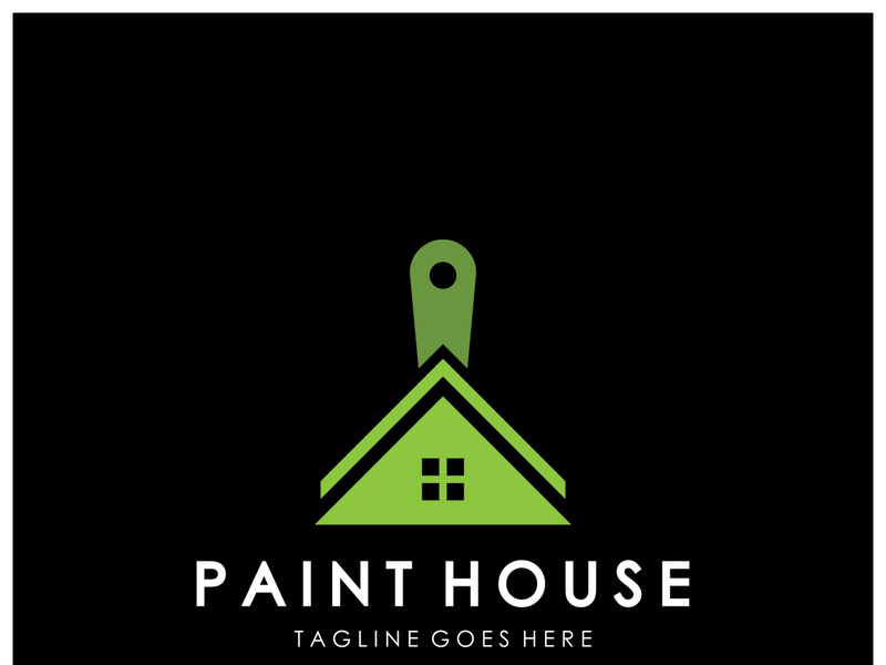 logo icon illustration house paint with a blend of brushes and rollers for house wall paint design, minimalist house, painting, interior, building, property business, wallpaper, vector concept