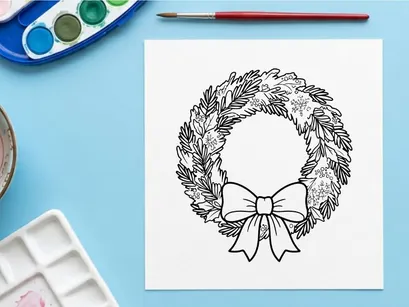Guirnalda navideña de piel blanca dibujada a mano con moño plateado para decoración festiva