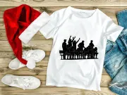 Black silhouette illustration of a group of people cheering and celebrating on a bench