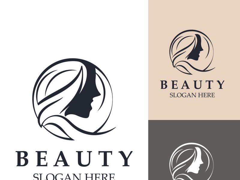 Woman Beauty care logo. fresh Nature beauty face saloon and spa design flat vector