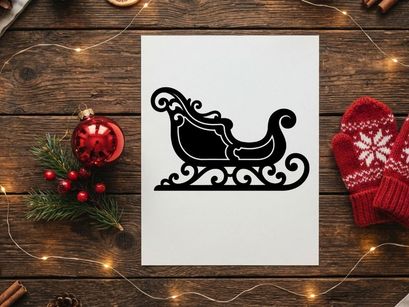 Schwarze Silhouette eines dekorativen Weihnachts-Schlittens isoliert auf weißem Hintergrund