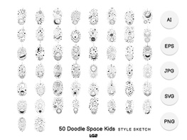 Doodle Space Kids Element Draw Black preview picture