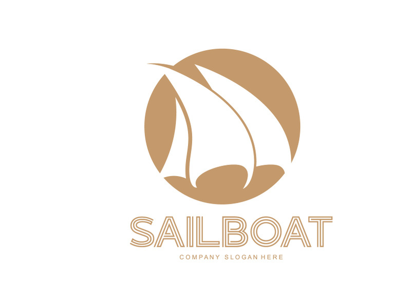 Sailboat Logo Design, Fishing Boat Illustration, Company Brand Vector Icon