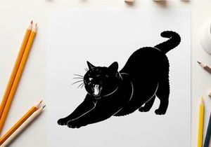 Black cat silhouette in aggressive stance with open mouth and sharp teeth