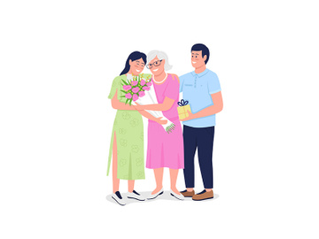 Grandmother with adult grandchildren flat color vector detailed characters preview picture