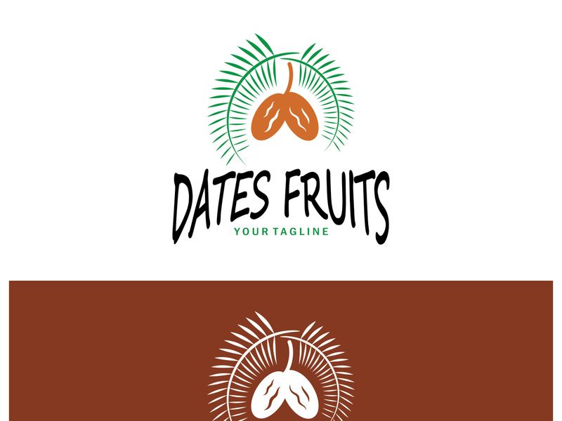 Date palm fruit plant logo design with leaves,seeds and date palm tree isolated background exotic organic plant.