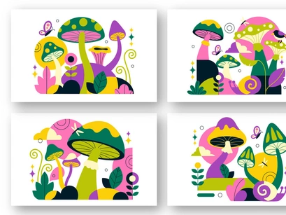 10 Mushrooms Vector Illustration