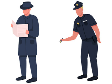 Police officer flat color vector faceless character set preview picture