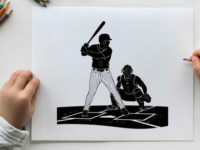 Baseball player silhouette at home plate with catcher