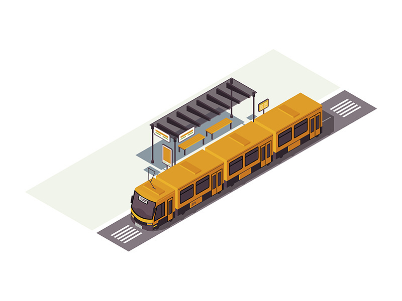 Tram stop isometric color vector illustration