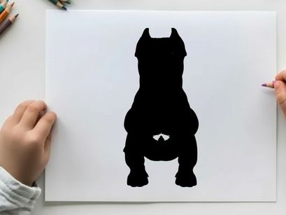 Silhouette of a muscular dog breed with erect ears and a strong jaw