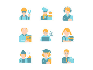 Age, gender and social status vector flat color icon set preview picture