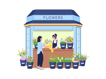 Florist selling flowers to customer flat color vector detailed character preview picture
