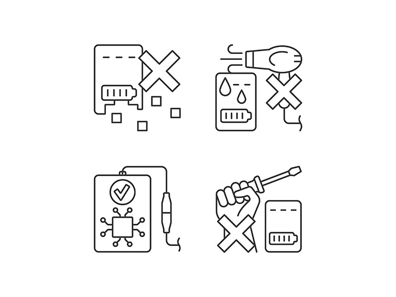 Extending power bank life linear manual label icons set