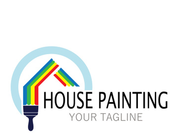 logo icon illustration house paint with a blend of brushes and rollers for house wall paint design, minimalist house, painting, interior, building, property business, wallpaper, vector concept preview picture
