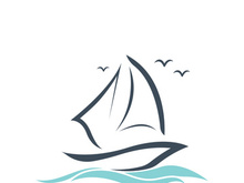 Sailboat boat on sea ocean wave with logo design simple ship
