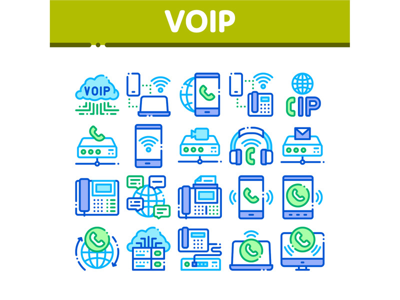 Voip Calling System Collection Icons Set Vector