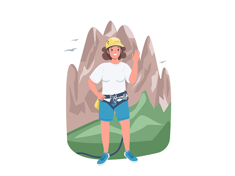 Woman mountaineer flat color vector detailed character