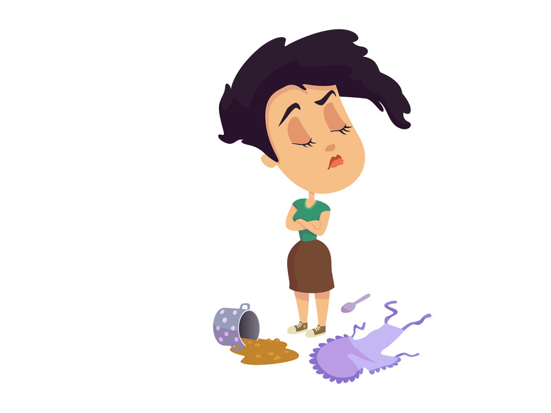 Woman refuse doing housework flat cartoon vector illustration