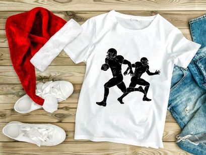 Two american football players in action on the field