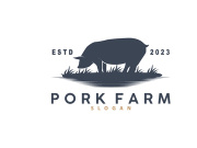 Pig Logo, Grilled Pork Pig Simple Rustic Stamp, Livestock Cattle Vector