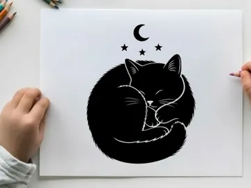 Sleeping cat silhouette under starry night sky preview picture