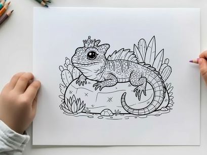 Crowned lizard king on rock vector illustration flat design