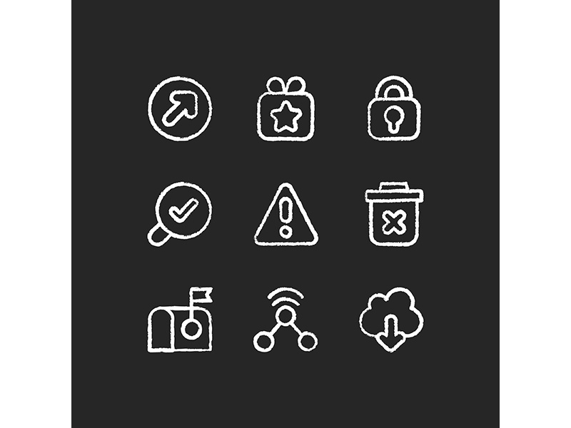 Easy to use interface creation process chalk white icons set on black background