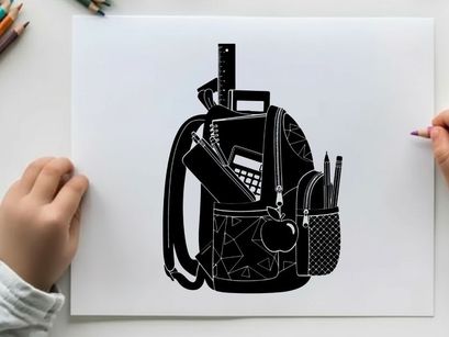 Silhouette of a school backpack with supplies