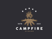 Campfire Logo Design, Bonfire Vector, Adventure Camp Outdoor