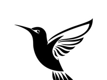 Black and white outline of a hummingbird.