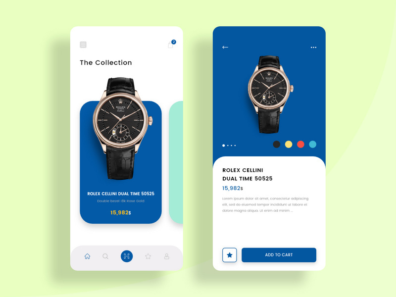 Home and Product details concept screens for Mobile app