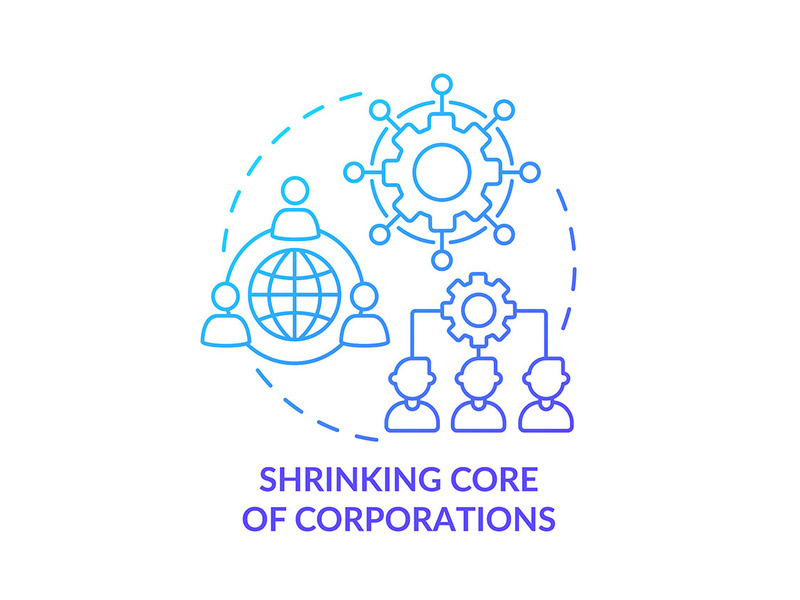 Shrinking core of corporations blue gradient concept icon