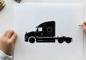 Silhouette of a semi truck without trailer on white background