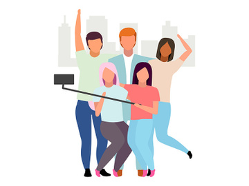 Friends taking selfie flat vector illustration preview picture