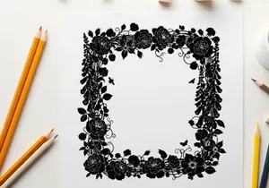Silhouette floral border frame with roses and leaves