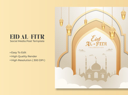 Eid Al-Fitr social media post template design Premium Vector preview picture