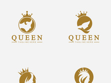 Beautiful face queen icon logo.for queen logo.Beauty woman hair salon golden logo. cosmetic, skin care business logo