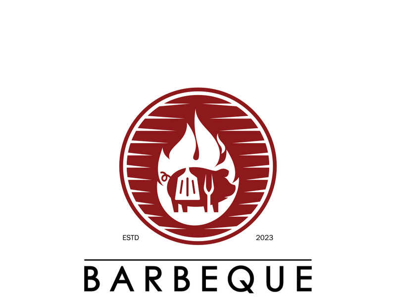 Simple Barbecue Vintage hot grill, with crossed flames and spatula. Logo for restaurant, badge, cafe and bar.vector