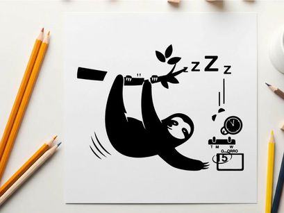 Sloth sleeping silhouette hanging from tree branch