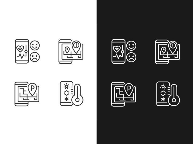 Mobile applications pixel perfect light and dark theme color icons set