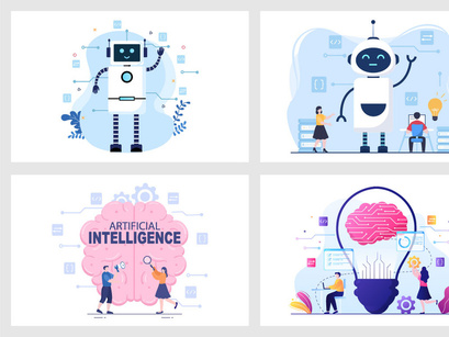 20 Artificial Intelligence Digital Brain Technology Vector Illustration