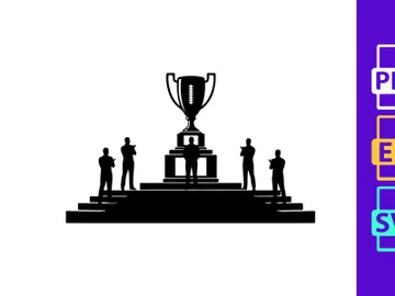 Championship trophy with silhouette of winners on podium steps preview picture