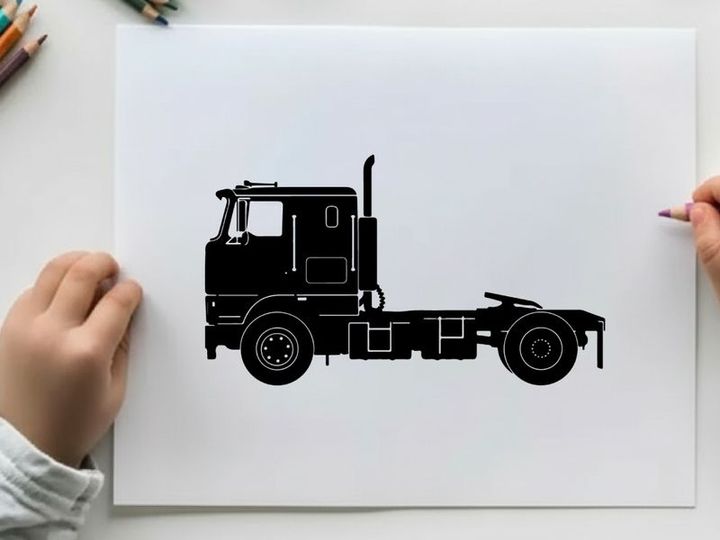 Silhouette of a semi truck without trailer on white background