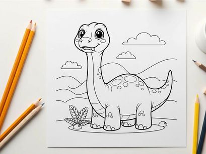 Cute dinosaur standing in swamp vector illustration