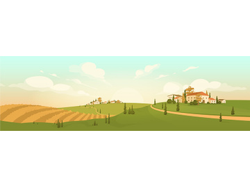 Autumn countryside view flat color vector illustration preview picture